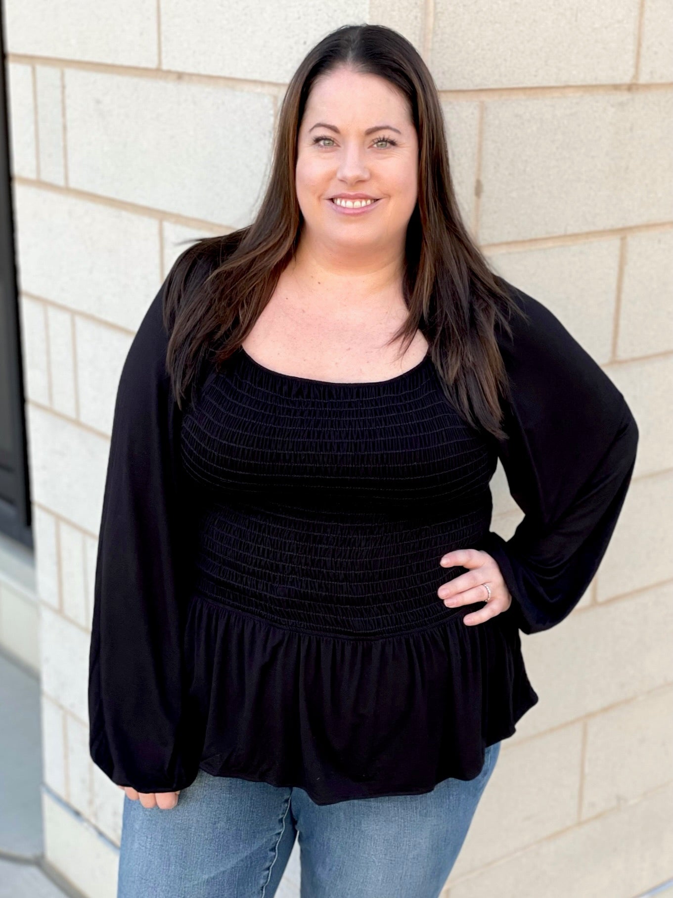 Smocked Top Black