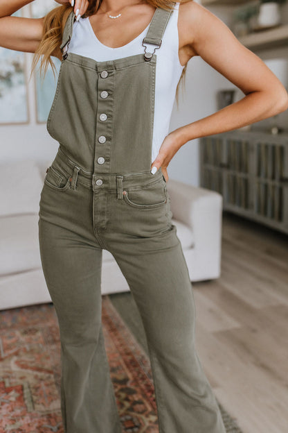 Olivia Control Top Release Hem Overalls in Olive