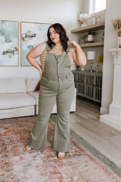 Olivia Control Top Release Hem Overalls in Olive