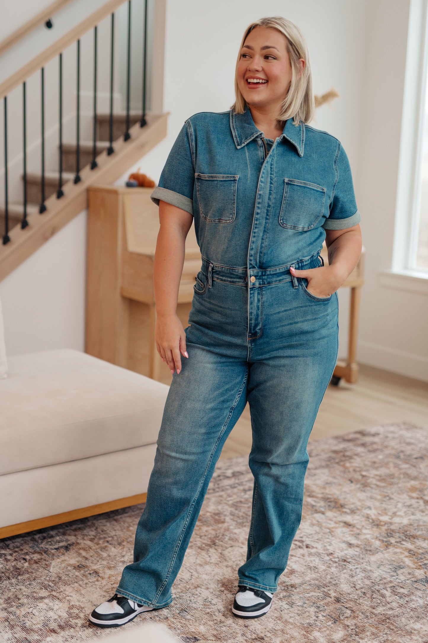 Sylvia Short Sleeve Denim Jumpsuit