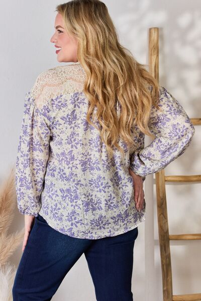 Hailey & Co Lace Detail Lilac Printed Blouse