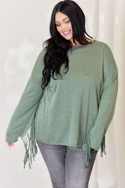 Olive Green Fringe Sleeve Top