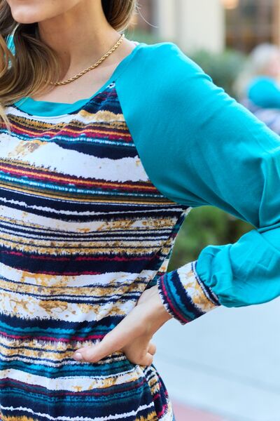 Teal Striped Long Sleeve Top