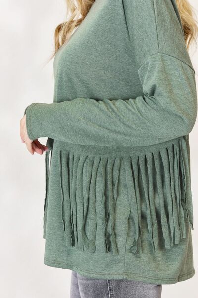 Olive Green Fringe Sleeve Top