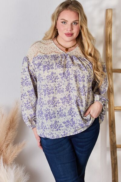 Hailey & Co Lace Detail Lilac Printed Blouse