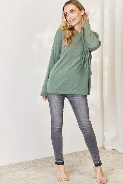 Olive Green Fringe Sleeve Top