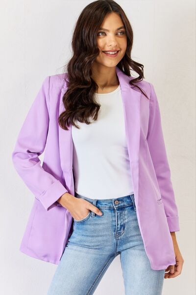 Zenana Open Front Long Sleeve Blazer Lavender