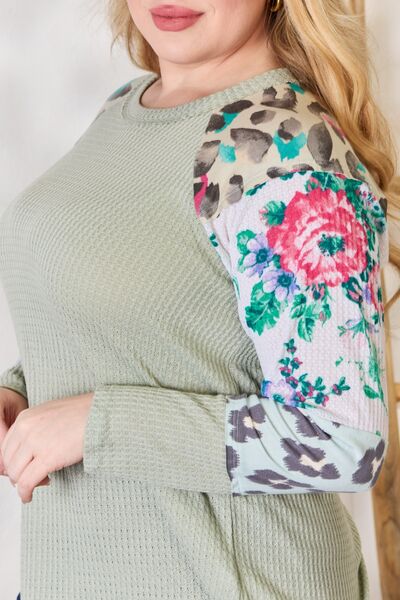 Hailey & Co Printed Round Neck Blouse Sage