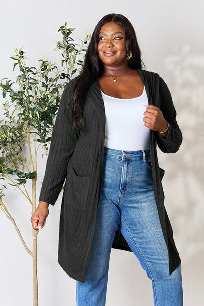 Ribbed Long Sleeve Cardigan Multiple Colors