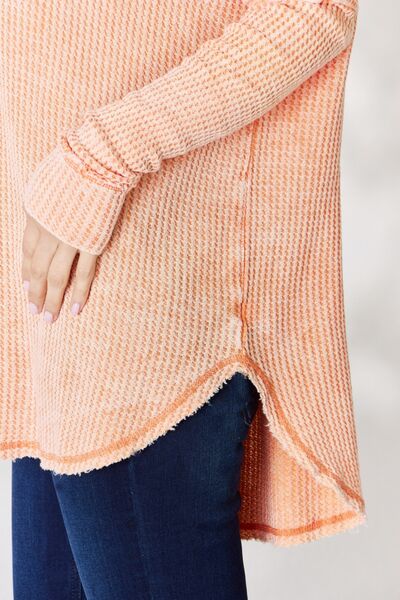 Zenana Oversized Washed Waffle Long Sleeve Light Orange