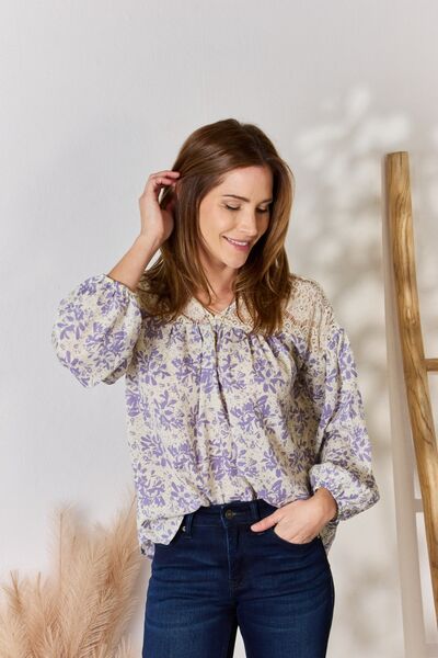 Hailey & Co Lace Detail Lilac Printed Blouse