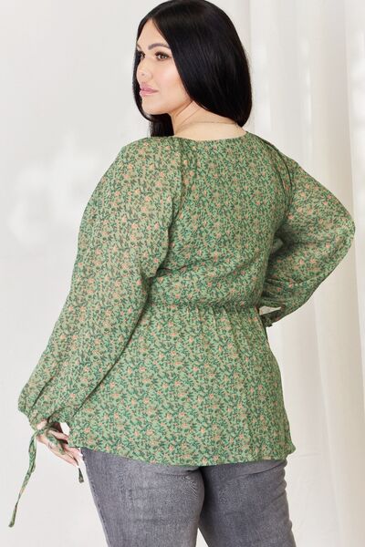 HEYSON Floral Surplice Peplum Blouse Green