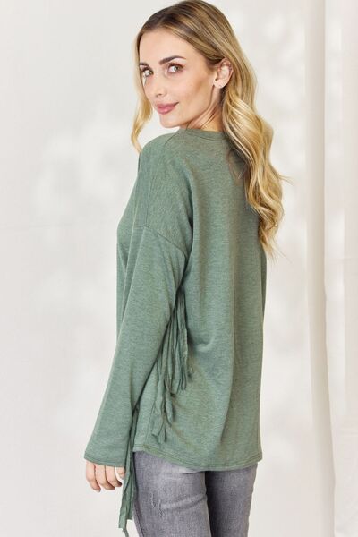 Olive Green Fringe Sleeve Top