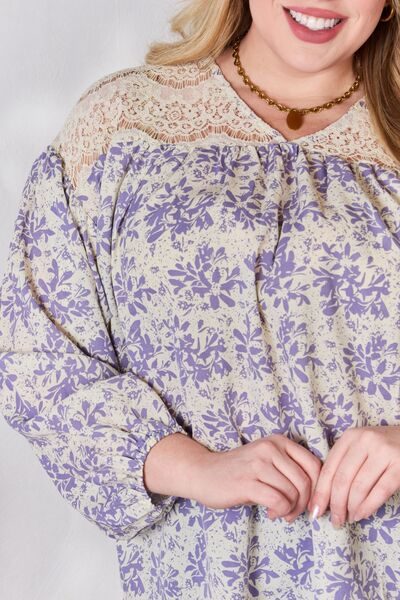 Hailey & Co Lace Detail Lilac Printed Blouse