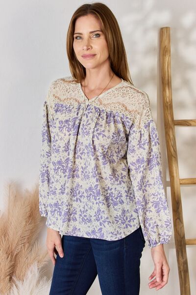 Hailey & Co Lace Detail Lilac Printed Blouse