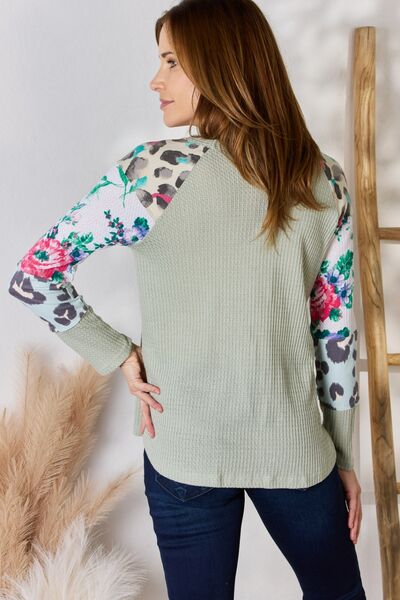 Hailey & Co Printed Round Neck Blouse Sage