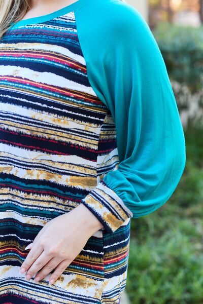 Teal Striped Long Sleeve Top