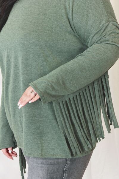 Olive Green Fringe Sleeve Top