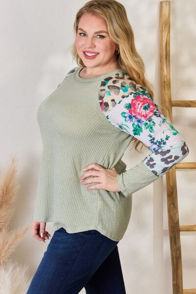 Hailey & Co Printed Round Neck Blouse Sage