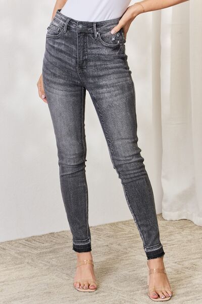 Judy Blue High Waist Tummy Control Release Hem Skinny Jeans Grey