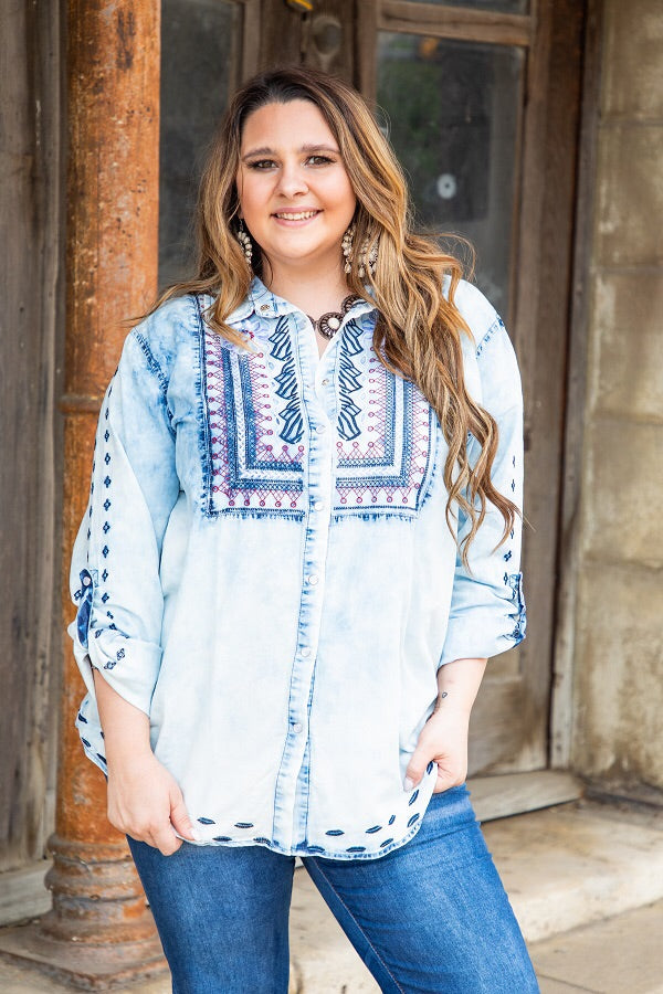 "Blue Jean Baby" Denim Blouse