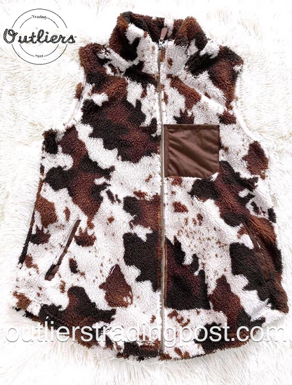 Cow Print Sherpa Vest