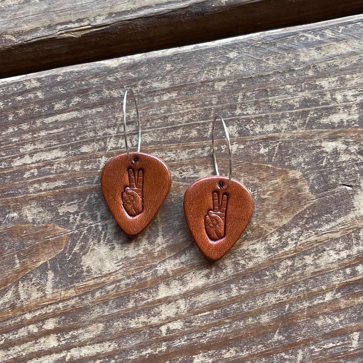 Hand Peace Sign Guitar Pick Earrings