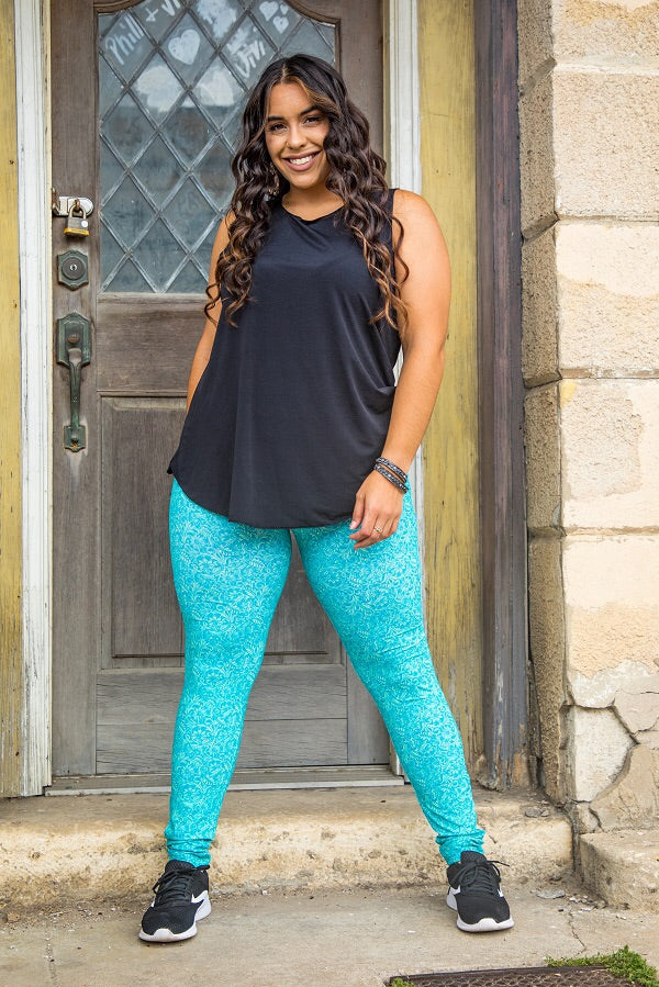 Turquoise Tooled Leather Print Leggings