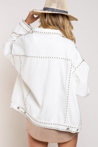 Studded White Denim Jacket