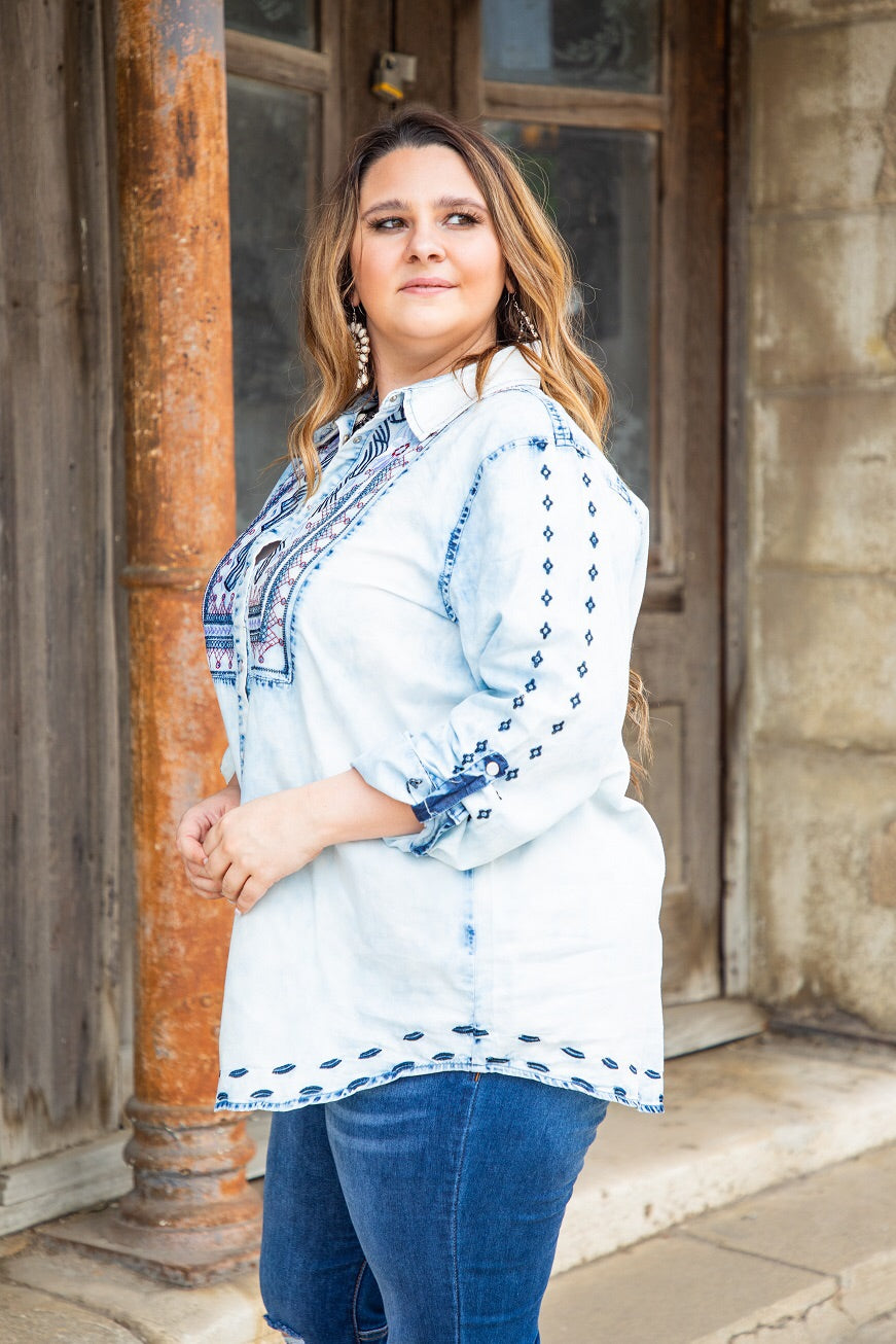 "Blue Jean Baby" Denim Blouse