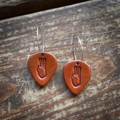 Hand Peace Sign Guitar Pick Earrings