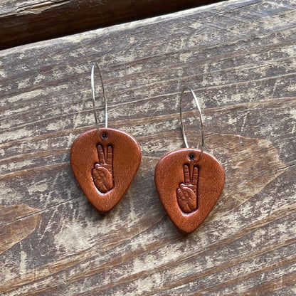 Hand Peace Sign Guitar Pick Earrings