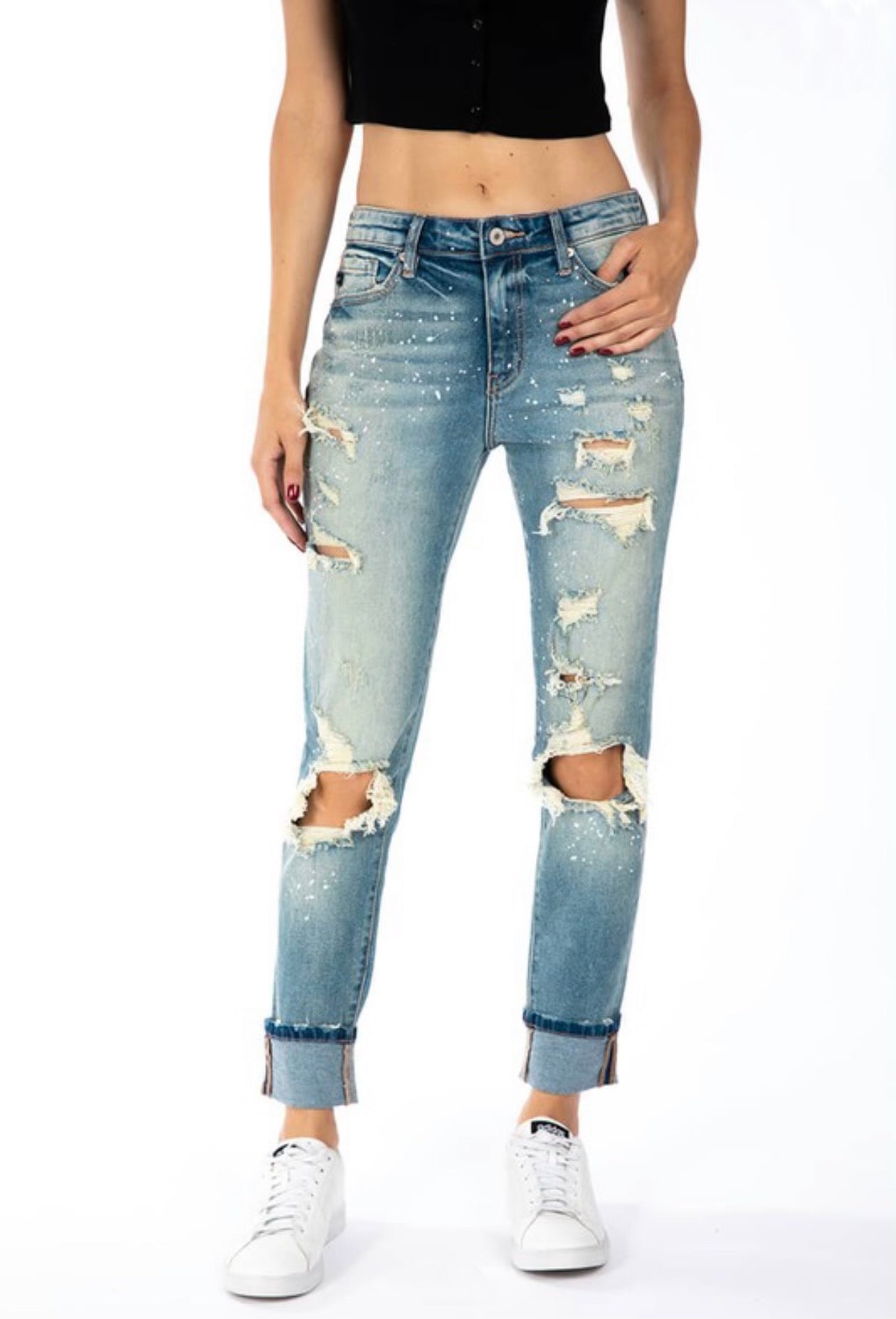 KanCan Paint Splatter Boyfriend Jeans