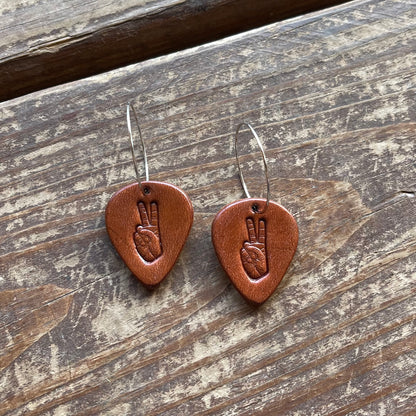 Hand Peace Sign Guitar Pick Earrings