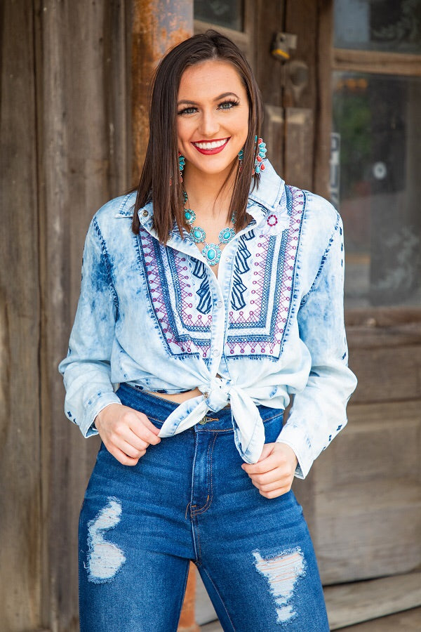 "Blue Jean Baby" Denim Blouse