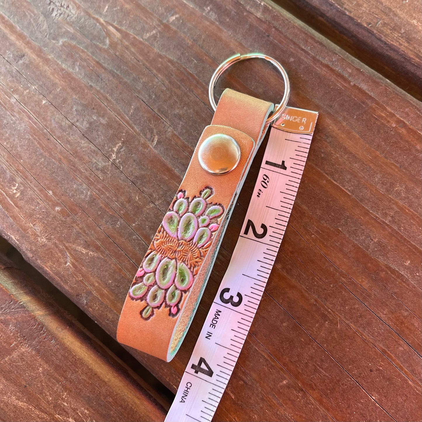 Leather Tooled Cactus Keychain